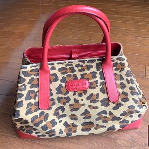 Suzanne Red Faux Leather and Leopard Calf Hair Large Handbag Travel Bag
